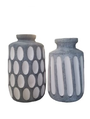 NWT Pier 1 Modern Ceramic Vases Stone Texture & Accent Shapes 2 Piece Set Gray